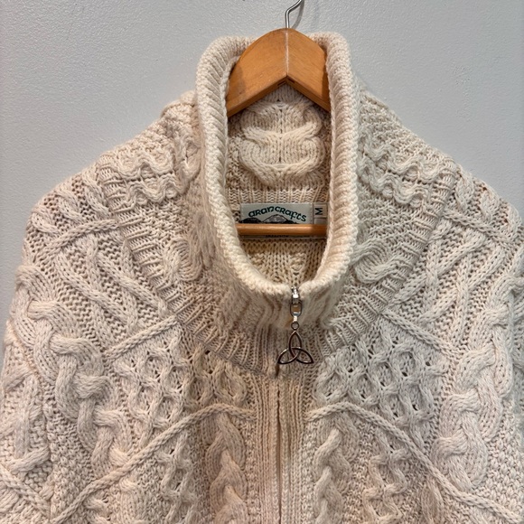 Aran Crafts Merino Wool Double Collar Full Zip Cardigan Sweater Women’s Medium - Picture 4 of 14